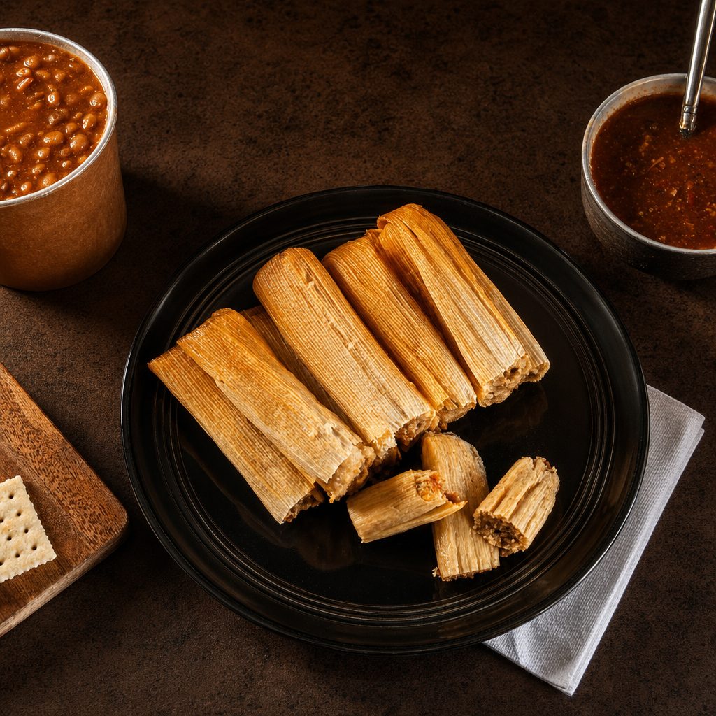 Small Cold Ready to Reheat Pork Tamale Family Pack feeds 3-4.